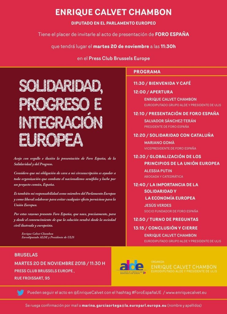 Cartel presentación Foro España en Bruselas