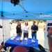 Sonia Esplugas, en una carpa del PP con Cuca Gamarra y Manu Reyes.