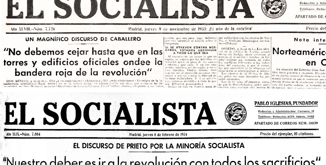 Diario 'El Socialista' de los días 9 de noviembre 1933 y 8 febrero 1934.