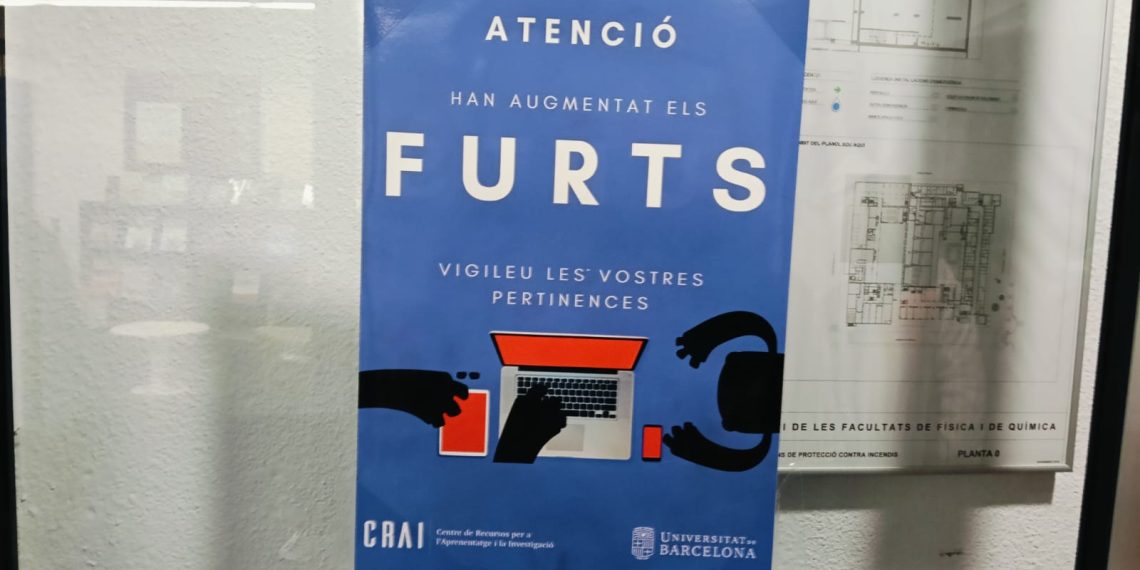 Cartel en la biblioteca de la Facultad de Química de la UB.