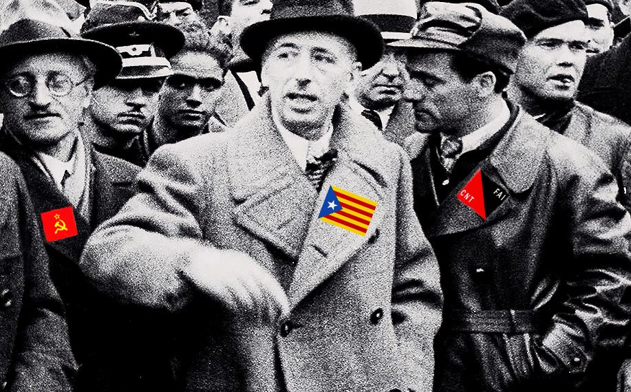 Lluís Companys entre el cónsul soviético en Barcelona Antónov-Ovséyenko y el anarquista Joan García Oliver (23-11-1936). Imagen: archivo Salvador Caamaño