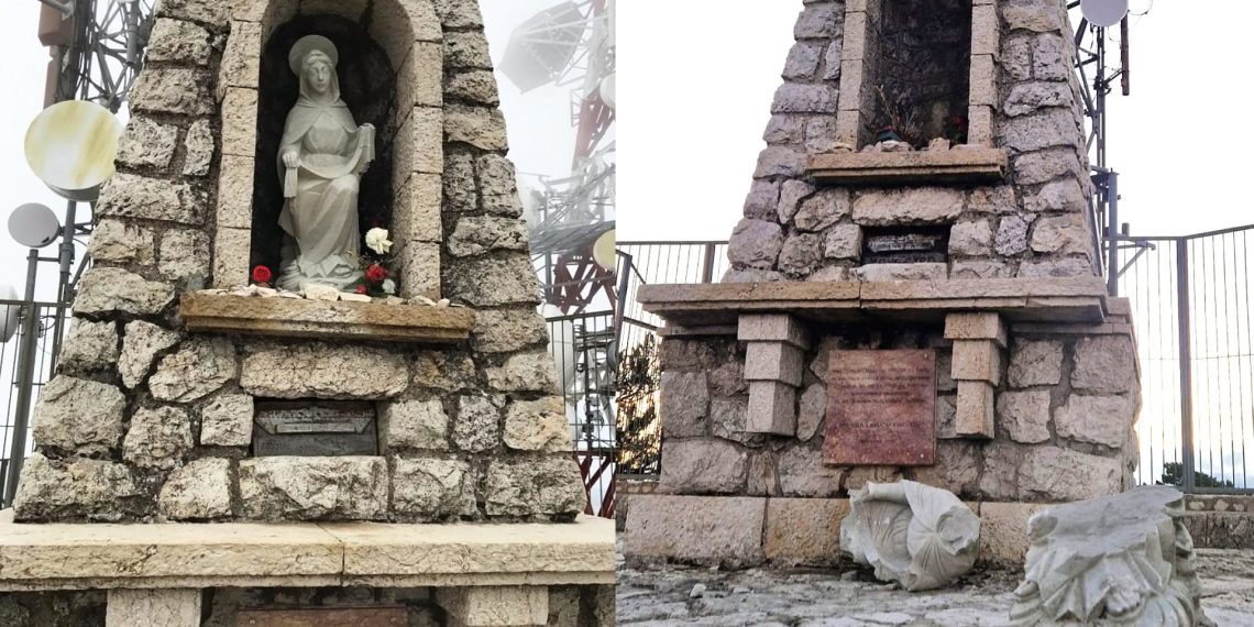 Imagen de la Virgen del la Cinta del Monte Caro antes y después. Foto: archivo Salvador Caamaño